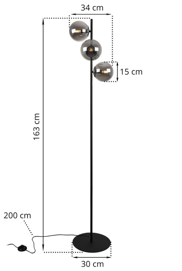 SIENA SORT-KROM GULVLAMPE 3-PLADE GRAFITLAMPE