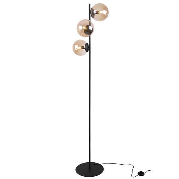 SIENA SVART GOLVLAMPA, 3-PLATTER, HONIG LAMPSKÄRM