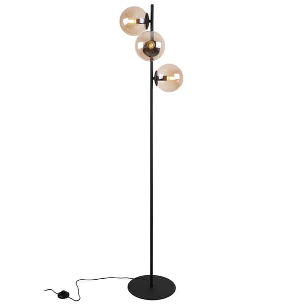 SIENA SVART GOLVLAMPA, 3-PLATTER, HONIG LAMPSKÄRM