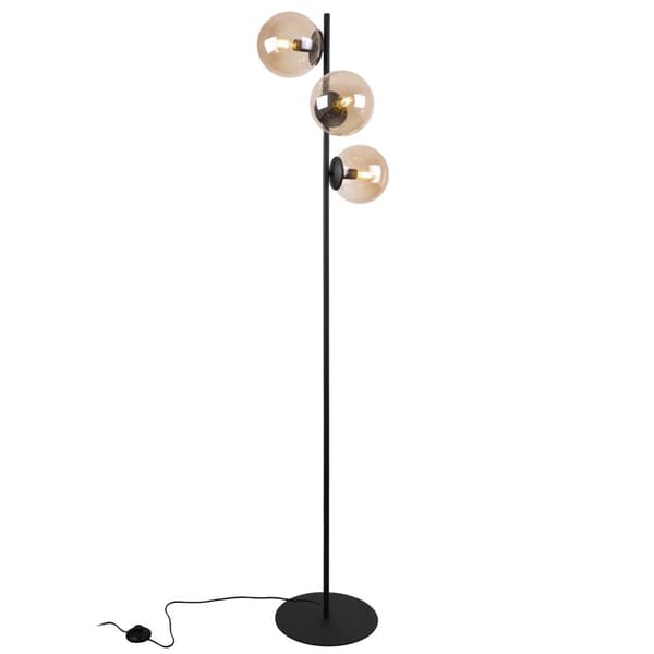 SIENA SVART GOLVLAMPA, 3-PLATTER, HONIG LAMPSKÄRM