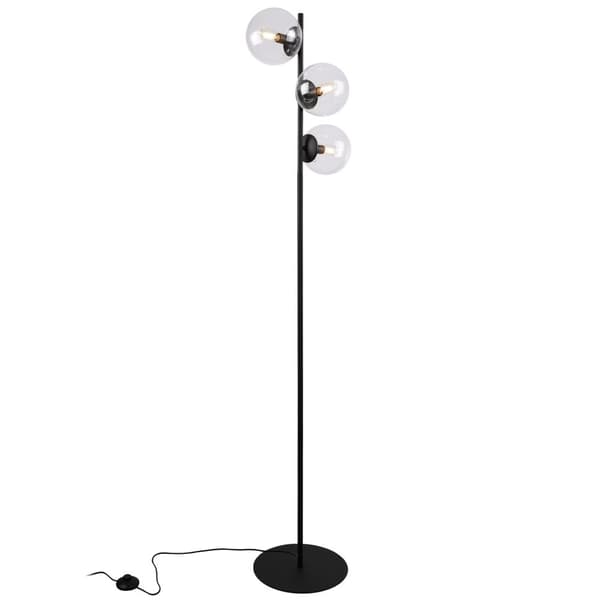 SIENA SVART GOLVLAMPA, 3-PLATS, KLARA SKÄRMOR