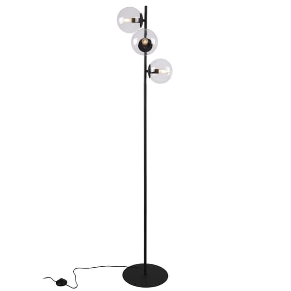 SIENA SVART GOLVLAMPA, 3-PLATS, KLARA SKÄRMOR