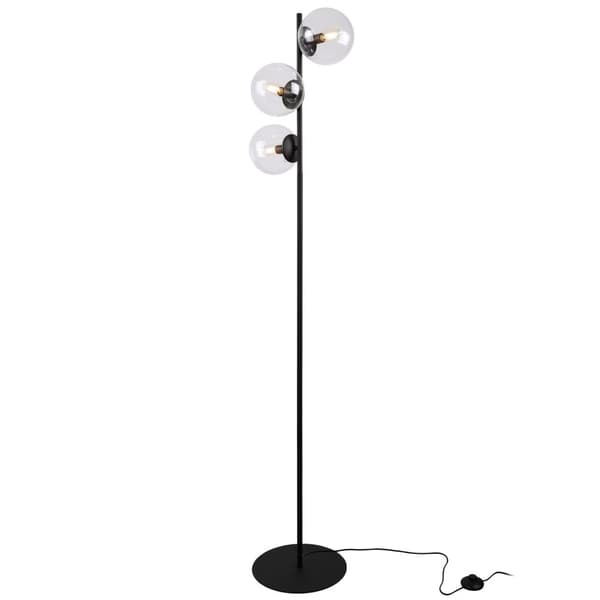 SIENA SVART GOLVLAMPA, 3-PLATS, KLARA SKÄRMOR