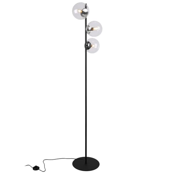 SIENA SVART-KROM GOLVLAMPA, 3-PLATS, KLARA SKÄRMOR