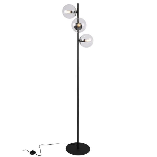 SIENA SVART-KROM GOLVLAMPA, 3-PLATS, KLARA SKÄRMOR
