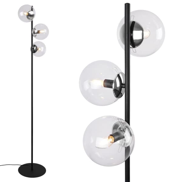 SIENA SVART-KROM GOLVLAMPA, 3-PLATS, KLARA SKÄRMOR