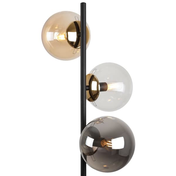SIENA SVART OCH GULD GOLVLAMPA, 3-PLATS, BLANDAD LAMPSKÄRM