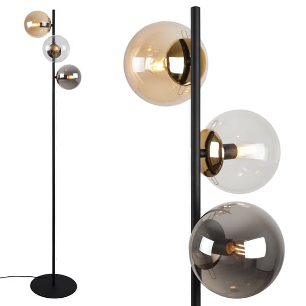 SIENA SVART OCH GULD GOLVLAMPA, 3-PLATS, BLANDAD LAMPSKÄRM