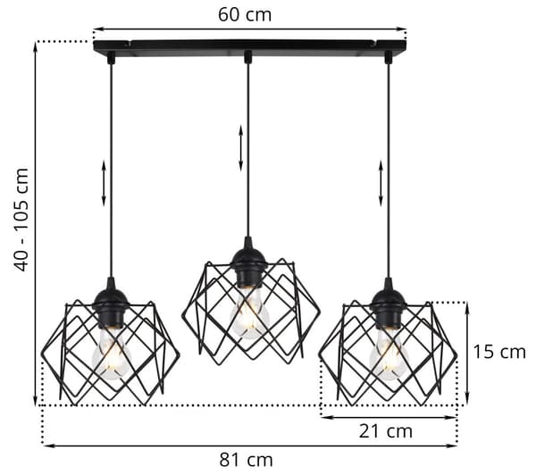 HÄNGLAMPA STELLA 3-FLAT SVART LAMPSKÄRM E27