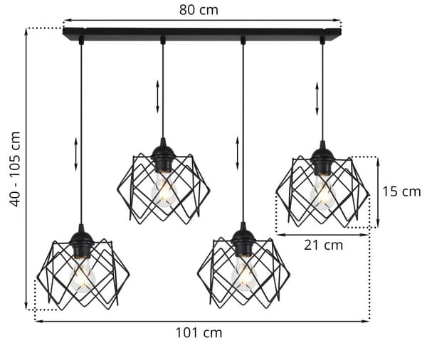 HÄNGLAMPA STELLA 4-FLAT SVART LAMPSKÄRM E27