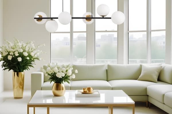HÄNGLAMPA SIENA SVART OCH GULD 6-FLAT VIT LAMPSKÄRM E14