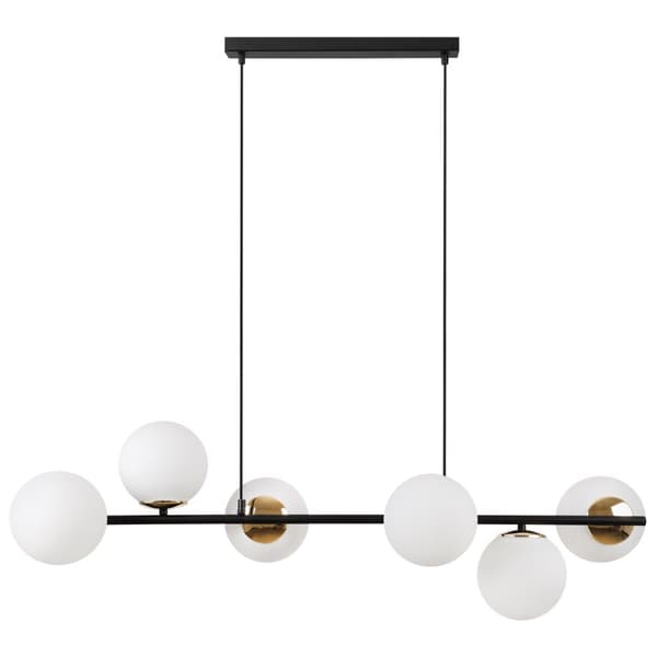 HÄNGLAMPA SIENA SVART OCH GULD 6-FLAT VIT LAMPSKÄRM E14