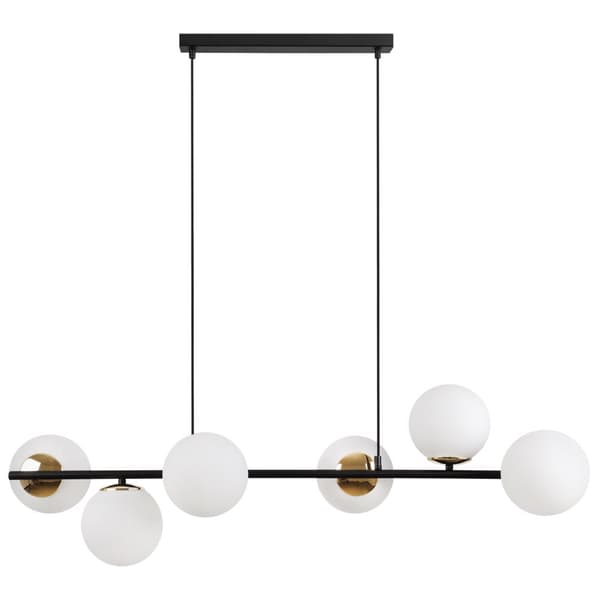 HÄNGLAMPA SIENA SVART OCH GULD 6-FLAT VIT LAMPSKÄRM E14