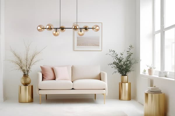 HÄNGLAMPA SIENA SVART OCH GULD 8-PLATS HONIG LAMPSKÄRM E14