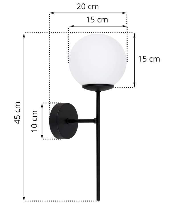 SIENA SVART VÄGGLAMPA 1-PLA VIT LAMPSKÄRM E14