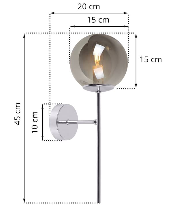 SIENA KROM VÄGGLAMPA 1-PLATINUM GRAFITLAMPA E14