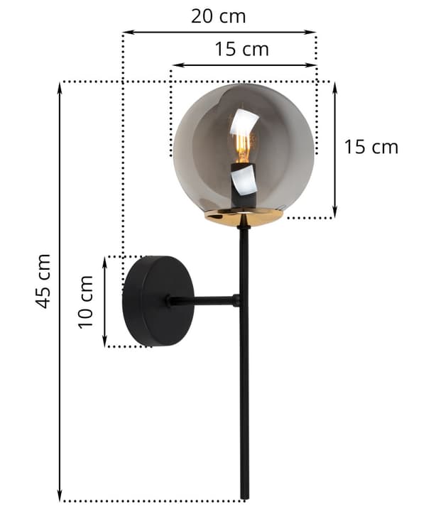SIENA SVART OCH GULD VÄGGLAMPA 1-PLATINUM GRAFITLAMPA E14