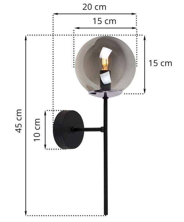 SIENA SVART KROM VÄGGLAMPA 1-PLATS GRAFITLAMPA E14