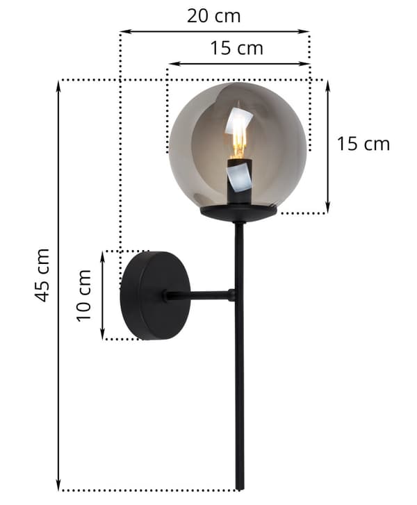 SIENA SVART VÄGGLAMPA 1-PLATINUM GRAFITLAMPA E14
