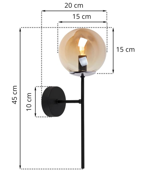 SIENA SVART KROM VÄGGLAMPA 1-PL HONIG LAMPSKYDD E14