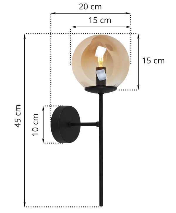 SIENA SVART VÄGGLAMPA 1-PL HONIG LAMPSKYDD E14