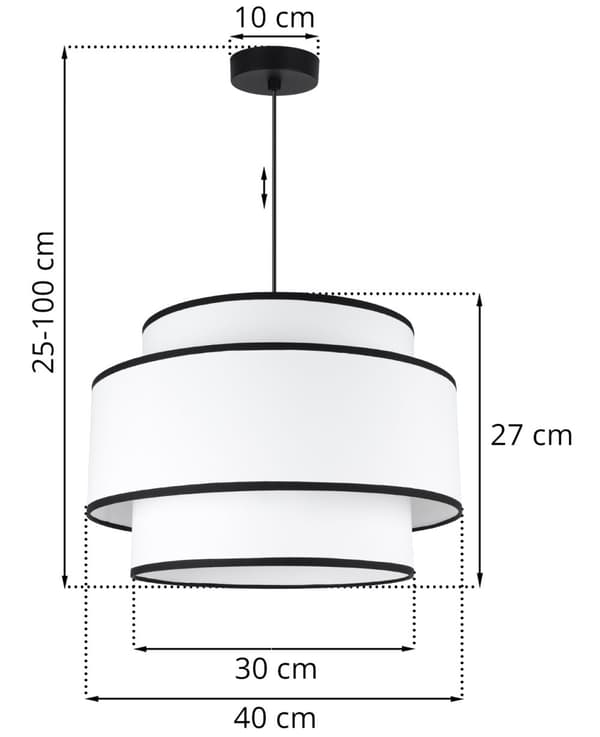 HÆNGELAMPE VIENNA HVID 1-PL 40CM SORT KANT E27