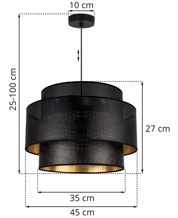 HÆNGELAMPE ASTI TRIO SORT-GULD 45CM MESH-MESH