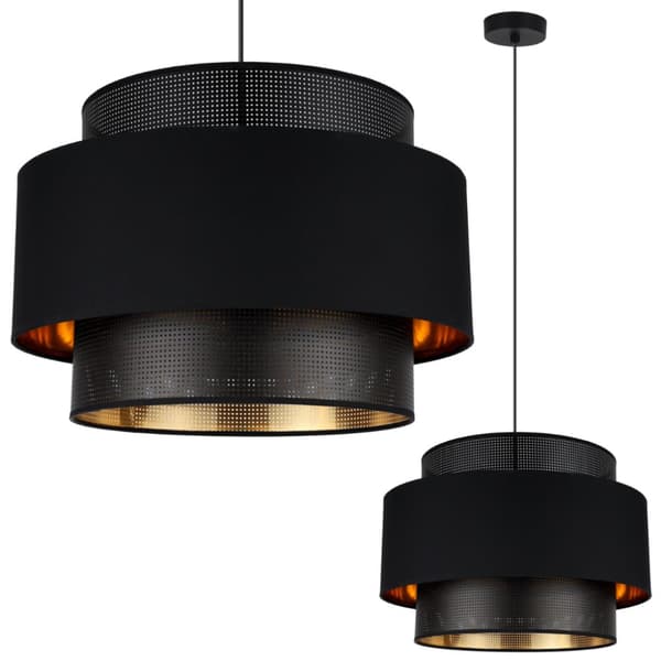 HÄNGLAMPA ASTI TRIO SVART-GULD 45CM MESH-TYG