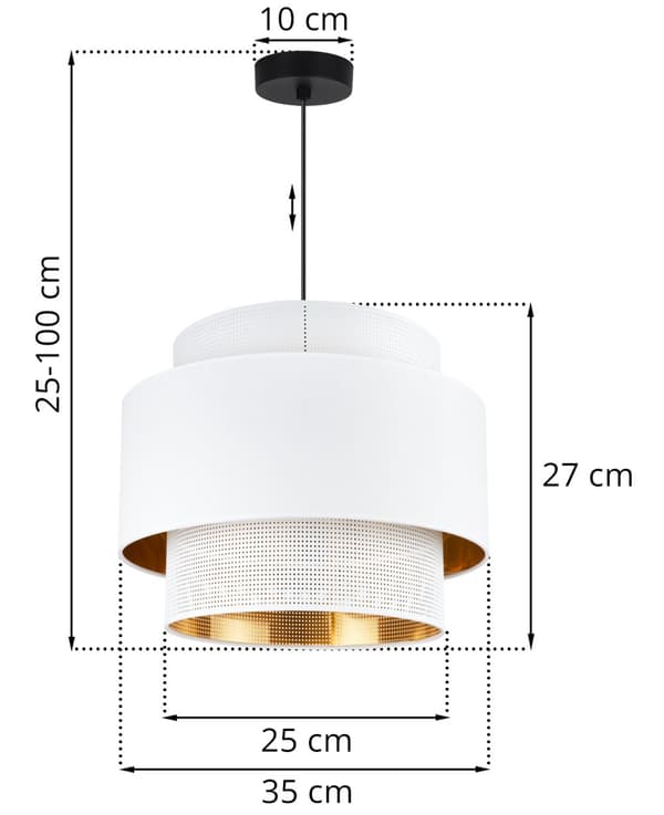 HÆNGELAMPE ASTI TRIO HVID-GULD 35CM MESH-STOF