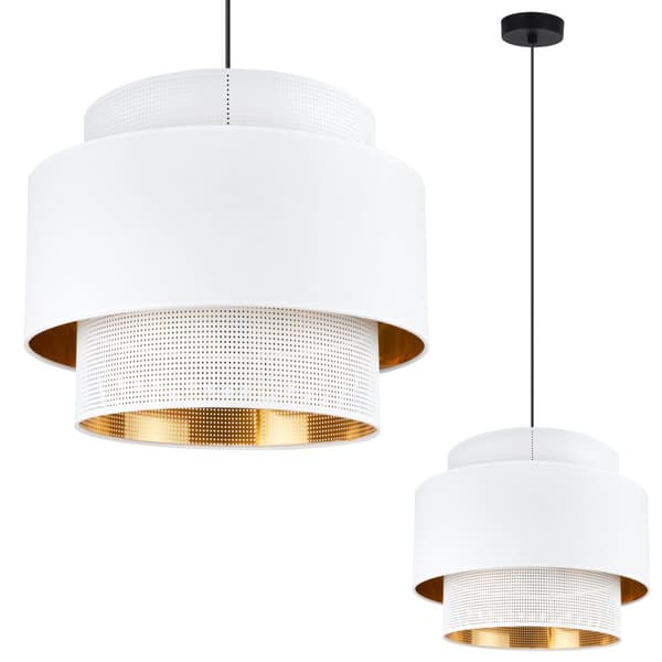 HÆNGELAMPE ASTI TRIO HVID-GULD 35CM MESH-STOF