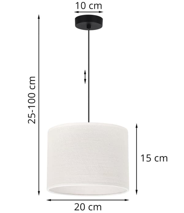 HÄNGLAMPA JUTE SVART 1-PLA VIT LAMPSKÄRM 20CM E27