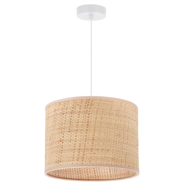 HÆNGELAMPE RATTAN HVID 1-PLADE RATTAN LAMPESKÆRM 20CM