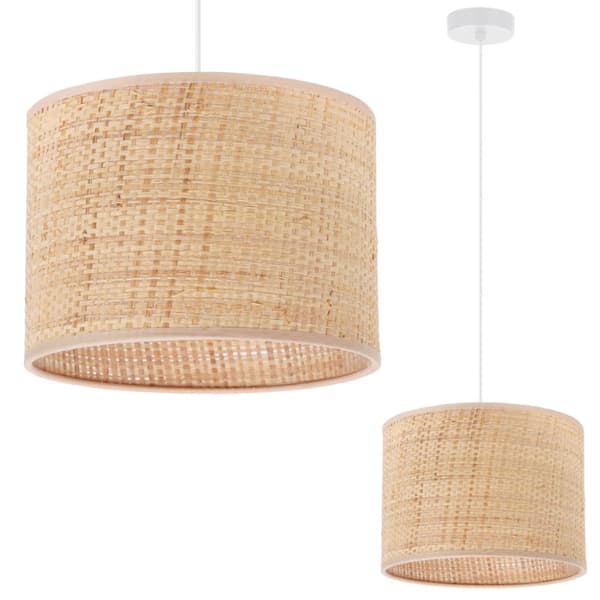 HÆNGELAMPE RATTAN HVID 1-PLADE RATTAN LAMPESKÆRM 20CM
