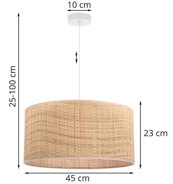 HÆNGELAMPE RATTAN HVID 1-FLAD RATTAN LAMPESKÆRM 45CM