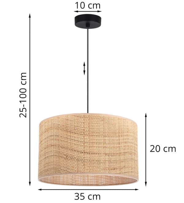 HÆNGELAMPE RATTAN SORT 1-PLADE RATTAN LAMPESKÆRM 35CM