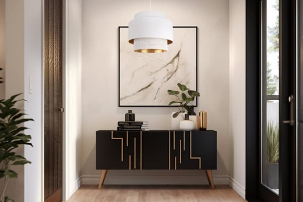 HÄNGLAMPA ASTI TRIO VIT-GULD 35CM MESH-TYG