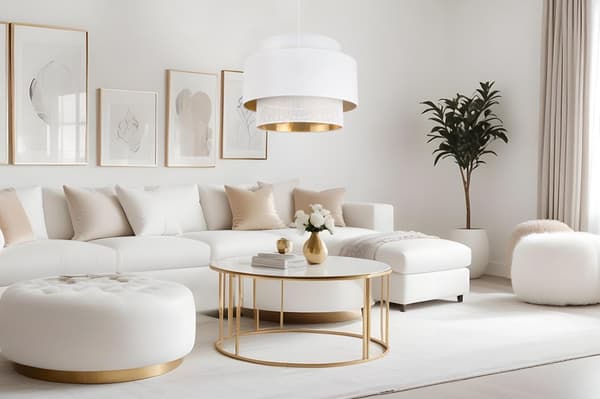 HÆNGELAMPE ASTI TRIO HVID-GULD 45CM MESH-STOF