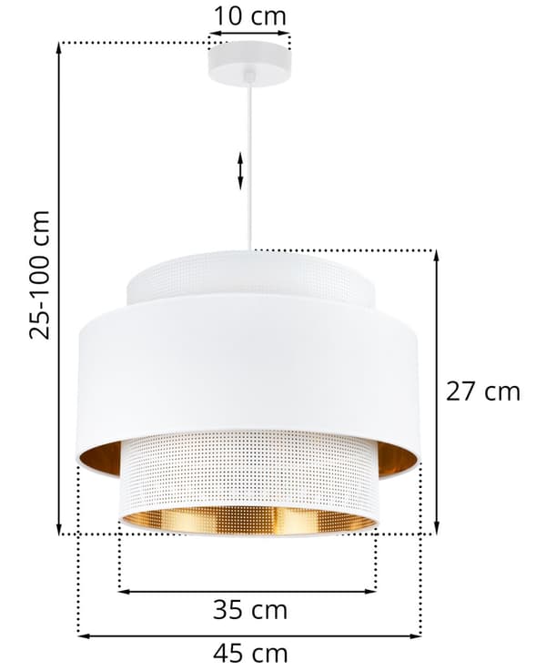 HÆNGELAMPE ASTI TRIO HVID-GULD 45CM MESH-STOF