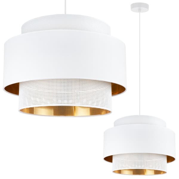 HÆNGELAMPE ASTI TRIO HVID-GULD 45CM MESH-STOF