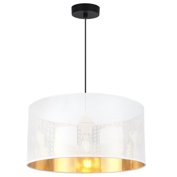ASTI SORT HÆNGELAMPE 1-FLAD HVID-GULD LAMPESKÆRM 40CM
