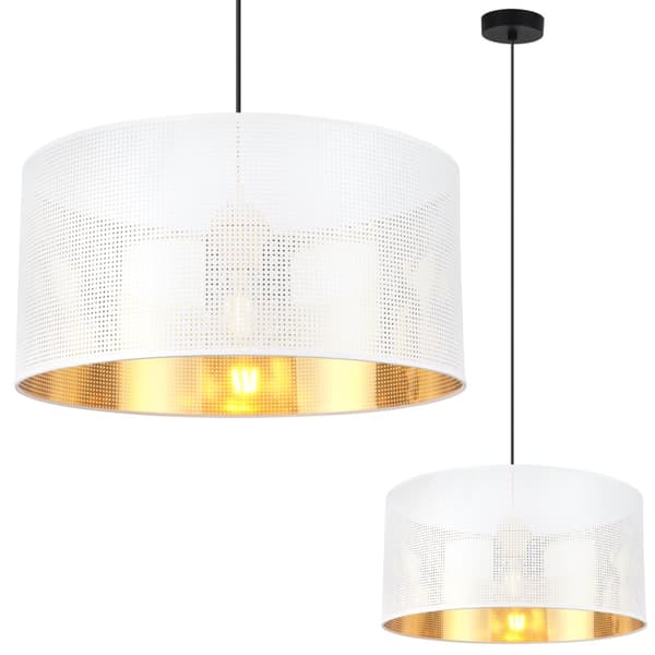 ASTI SVART HÄNGLAMPA 1-FLAT VIT-GULD LAMPSKÄRM 40CM