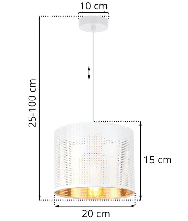 ASTI HVID HÆNGELAMPE 1-PLA HVID-GULD LAMPESKÆRM 20CM