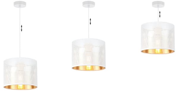 ASTI HVID HÆNGELAMPE 1-PLA HVID-GULD LAMPESKÆRM 20CM