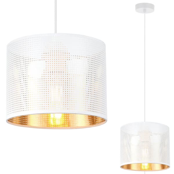 ASTI HVID HÆNGELAMPE 1-PLA HVID-GULD LAMPESKÆRM 20CM