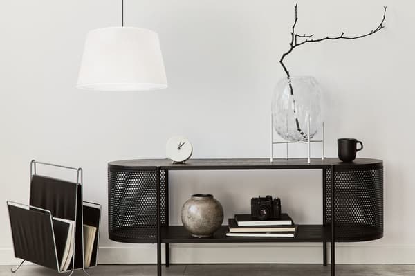 HÆNGELAMPE JUTEKEGLE SORT 1-PLADE HVID LAMPESKÆRM 44CM