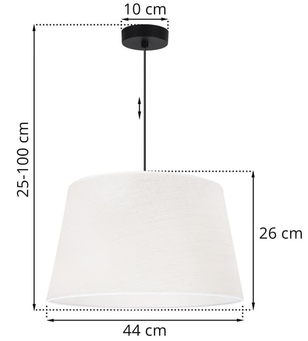 HÆNGELAMPE JUTEKEGLE SORT 1-PLADE HVID LAMPESKÆRM 44CM