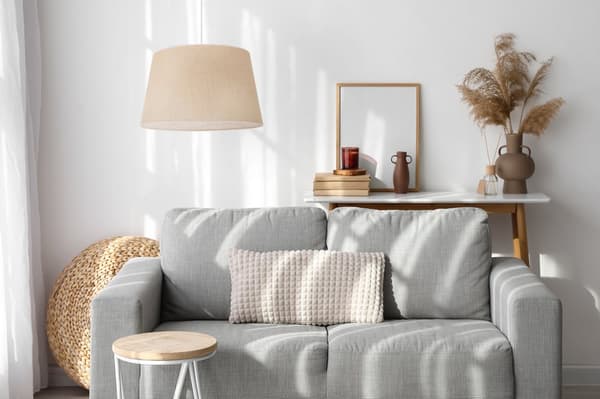 HÄNGLAMPA JUTEKON VIT 1-PLAT BEIGE LAMPSKÄRM 44CM