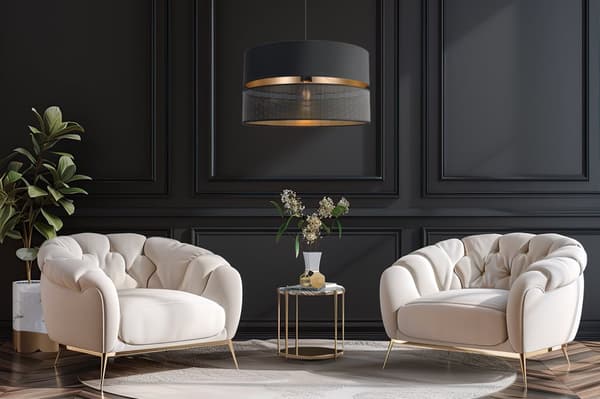 ASTI DUO SVART HÄNGLAMPA 1-PLATS SVART-GULD LAMPSKÄRM T-S 40CM
