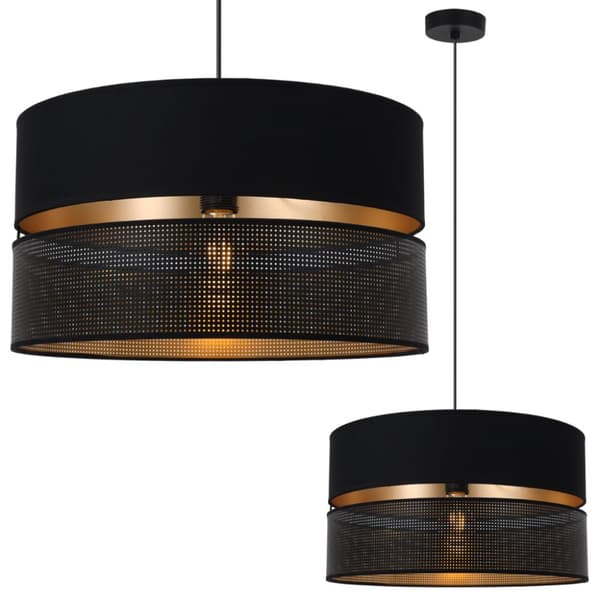 ASTI DUO SVART HÄNGLAMPA 1-PLATS SVART-GULD LAMPSKÄRM T-S 40CM