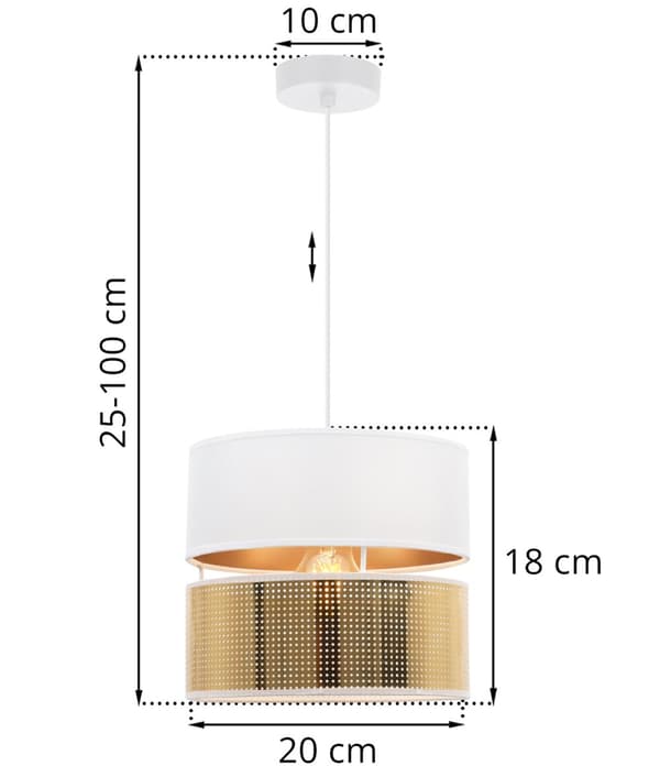 ASTI DUO HÄNGLAMPA VIT 1-PLATINUM LAMPSKÄRM VIT-GULD T-S 20CM